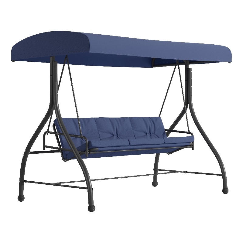 Flash Furniture Tellis 3-Seat Metal Patio Swing & Bed Canopy Hammock in Navy