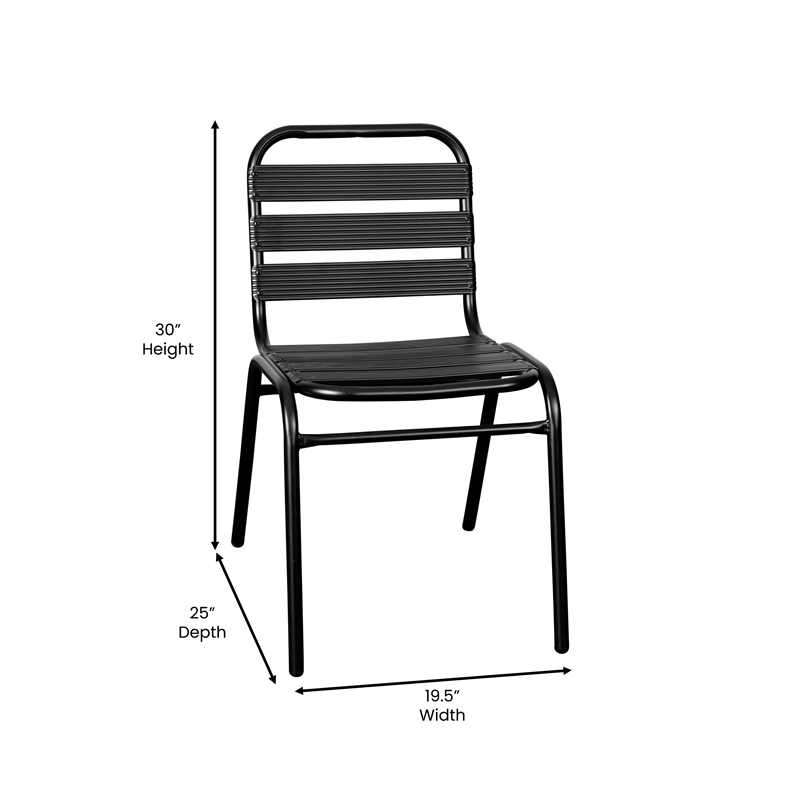 Flash Furniture Lila Triple Slat Back Aluminum Restaurant Stack Chair in Black