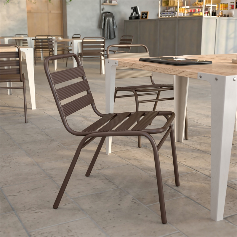 Flash Furniture Lila Triple Slat Back Aluminum Restaurant Stack Chair in Bronze