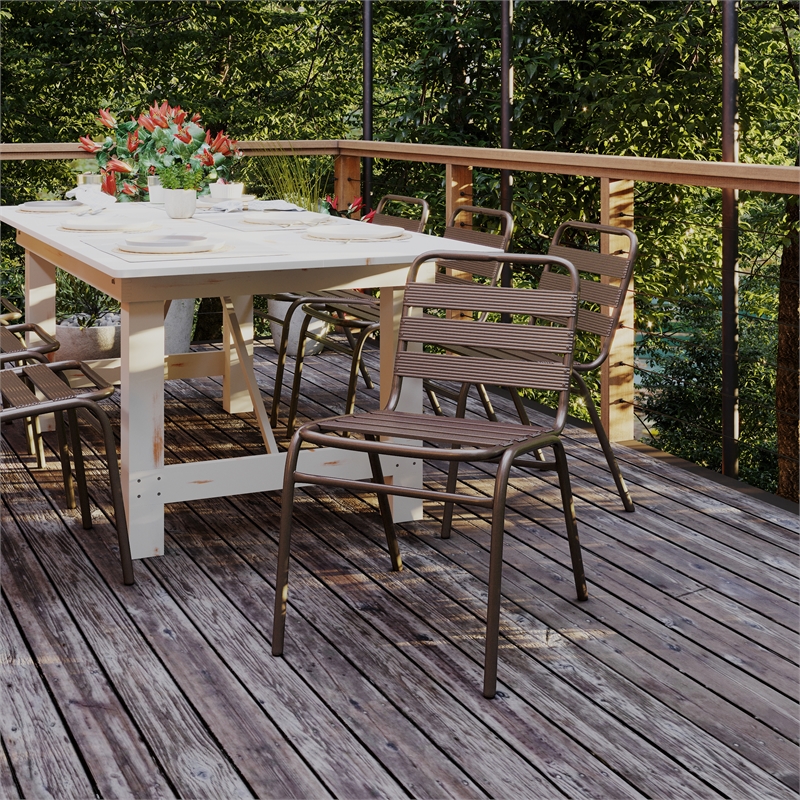 Flash Furniture Lila Triple Slat Back Aluminum Restaurant Stack Chair in Bronze