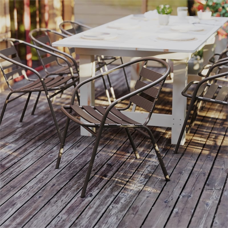 Flash Furniture Lila Aluminum Restaurant Stack Chair in Bronze