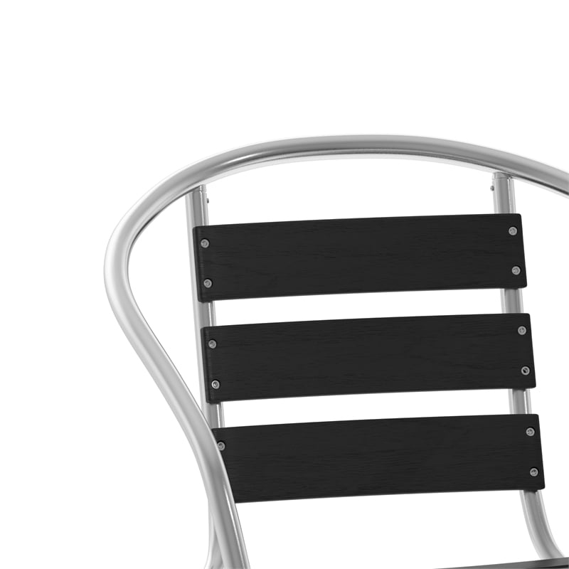 Flash Furniture Lila Metal Stack Chair with Triple Slat Faux Teak Back in Black