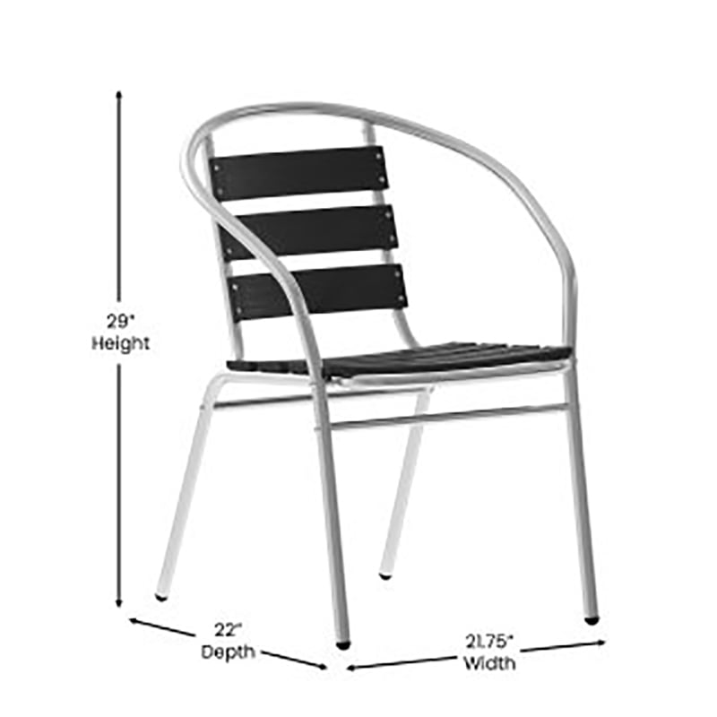 Flash Furniture Lila Metal Stack Chair with Triple Slat Faux Teak Back in Black