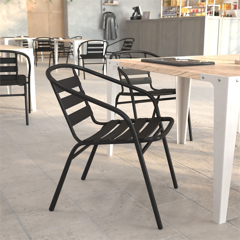 Flash Furniture Lila Aluminum Restaurant Stack Chair in Black