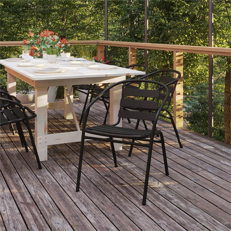 Flash Furniture Lila Aluminum Restaurant Stack Chair in Black