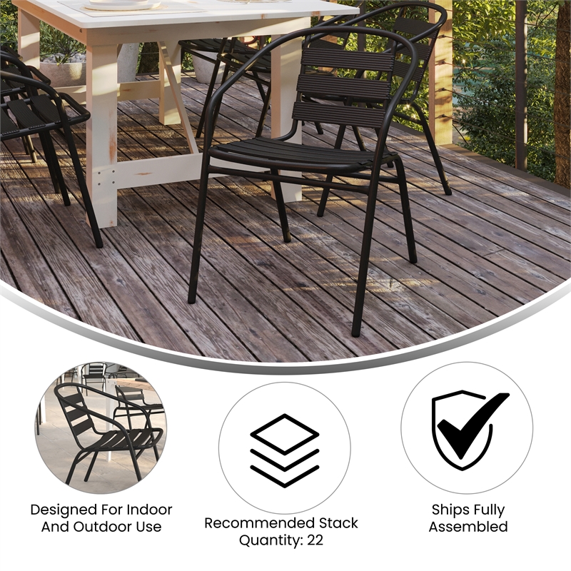 Flash Furniture Lila Aluminum Restaurant Stack Chair in Black