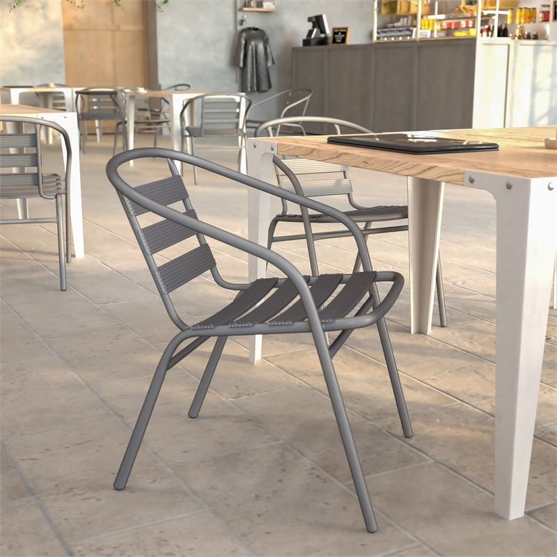 Flash Furniture Lila Aluminum Restaurant Stack Chair in Silver