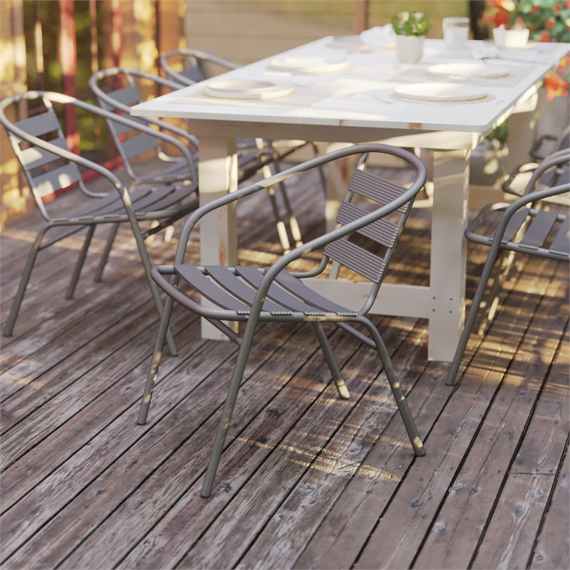 Flash Furniture Lila Aluminum Restaurant Stack Chair in Silver