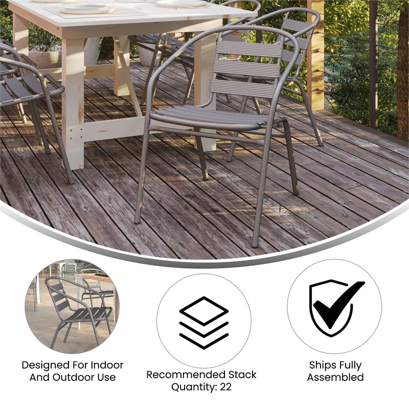 Flash Furniture Lila Aluminum Restaurant Stack Chair in Silver
