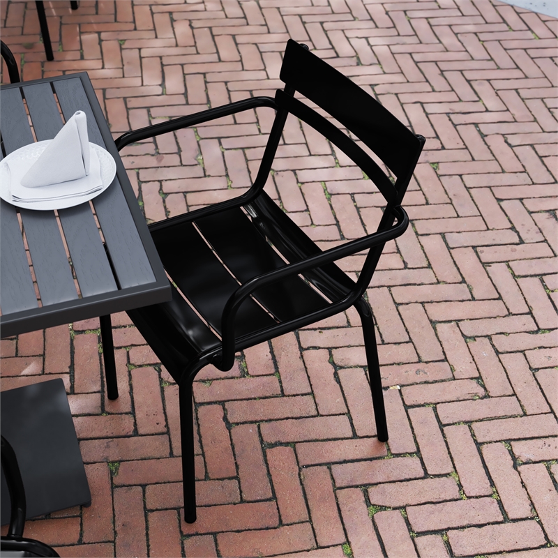 Flash Furniture Nash 2-Slat Indoor/Outdoor Modern Metal Chair in Black