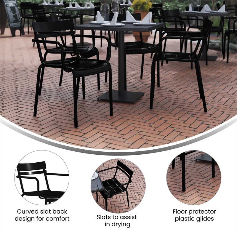 Flash Furniture Nash 2-Slat Indoor/Outdoor Modern Metal Chair in Black