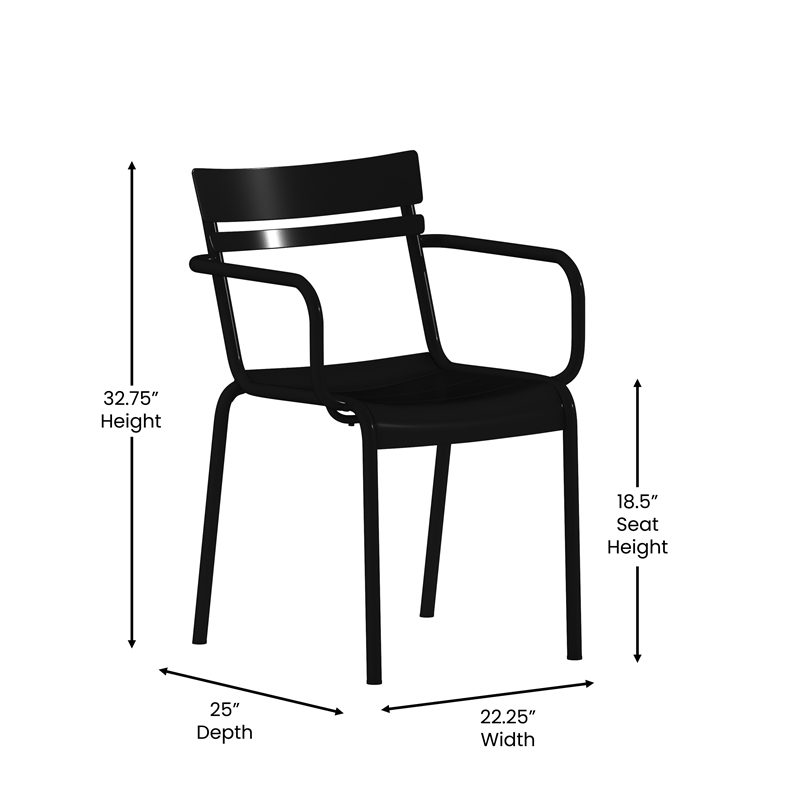 Flash Furniture Nash 2-Slat Indoor/Outdoor Modern Metal Chair in Black
