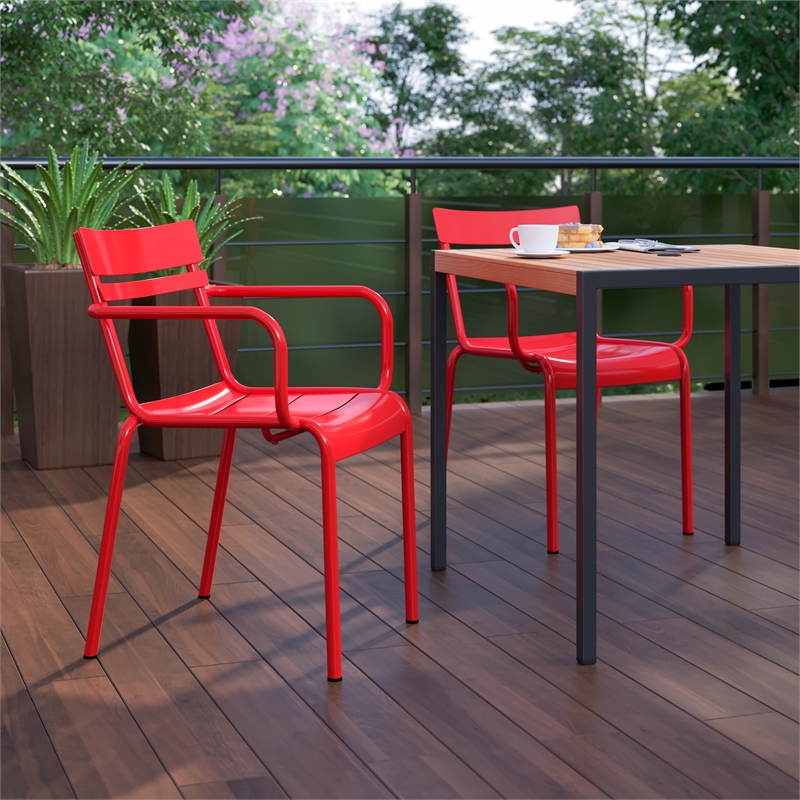 Flash Furniture Nash 2-Slat Indoor/Outdoor Modern Metal Chair in Red
