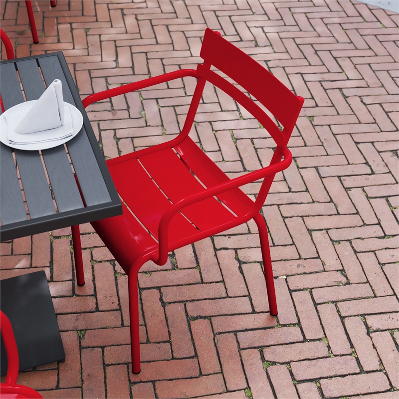 Flash Furniture Nash 2-Slat Indoor/Outdoor Modern Metal Chair in Red