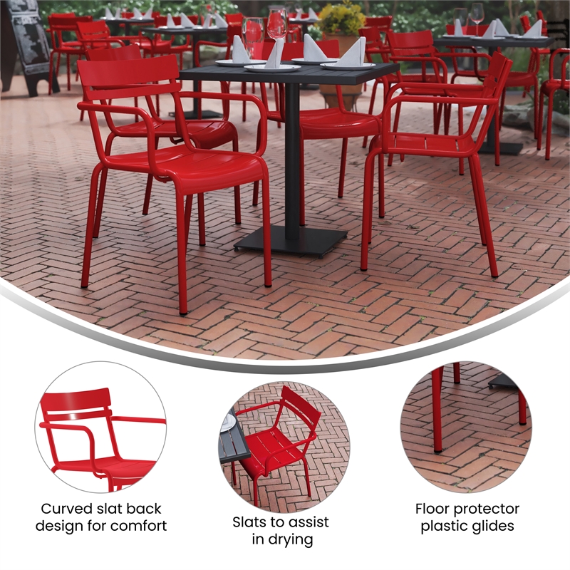 red metal chairs outdoor