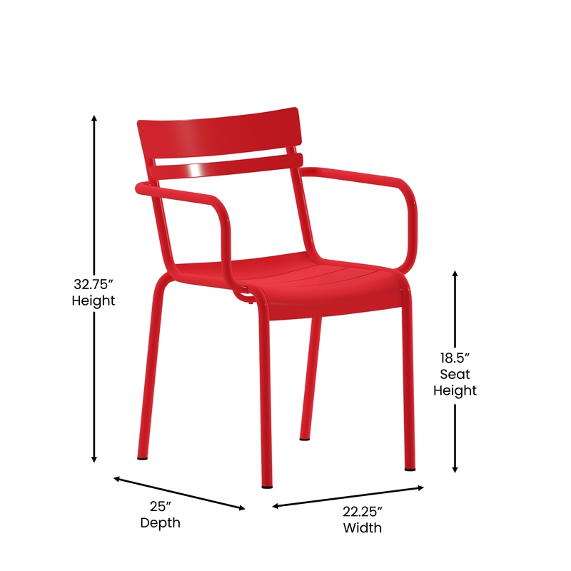 Flash Furniture Nash 2-Slat Indoor/Outdoor Modern Metal Chair in Red