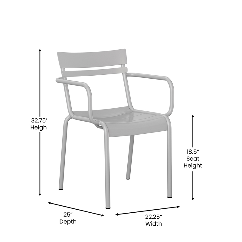 Flash Furniture Nash 2-Slat Indoor/Outdoor Modern Metal Chair in Silver