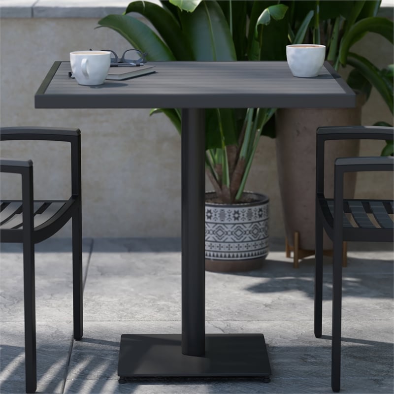 Flash Furniture Lark Square Metal Patio Dining Table with Poly Slats in Gray