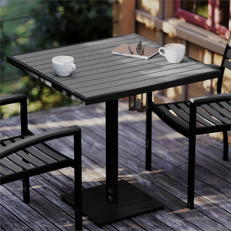 Flash Furniture Lark Square Metal Patio Dining Table with Poly Slats in Gray