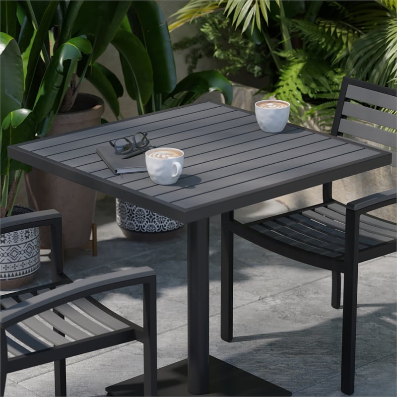 Flash Furniture Lark Square Metal Patio Dining Table with Poly Slats in Gray