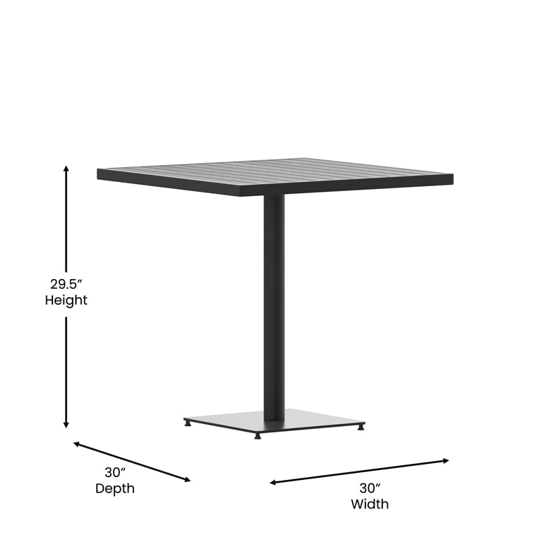 Flash Furniture Lark Square Metal Patio Dining Table with Poly Slats in Gray