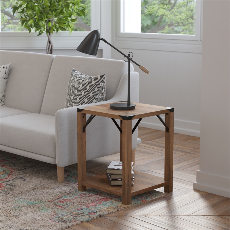 Flash Furniture Wyatt 2-Tier Engineered Wood Side Table in Rustic Oak