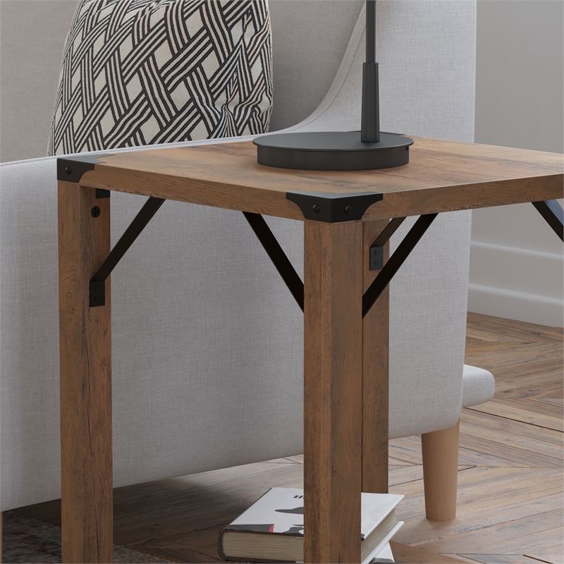 Flash Furniture Wyatt 2-Tier Engineered Wood Side Table in Rustic Oak