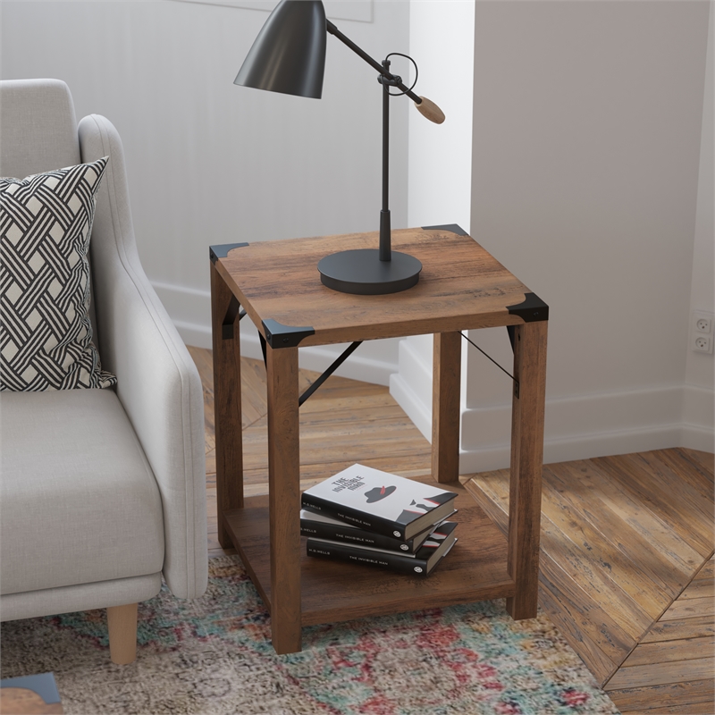 Flash Furniture Wyatt 2-Tier Engineered Wood Side Table in Rustic Oak