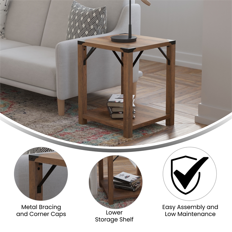 Flash Furniture Wyatt 2-Tier Engineered Wood Side Table in Rustic Oak