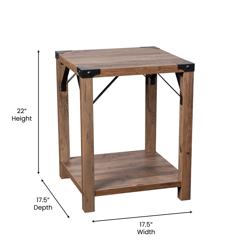 Flash Furniture Wyatt 2-Tier Engineered Wood Side Table in Rustic Oak