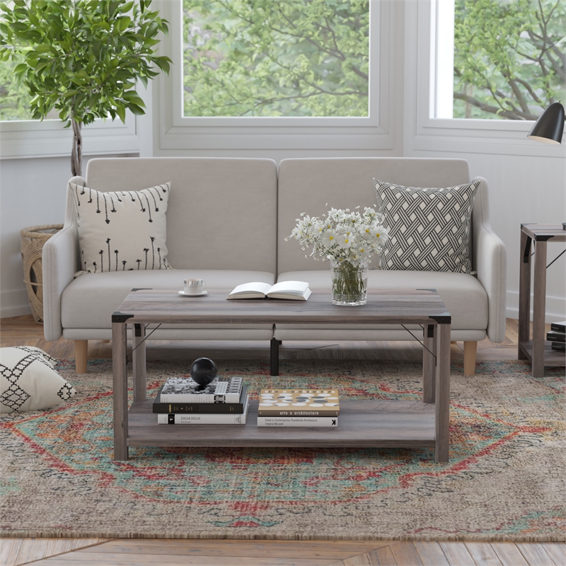 Flash Furniture Wyatt 2-Tier Engineered Wood Coffee Table in Gray Wash