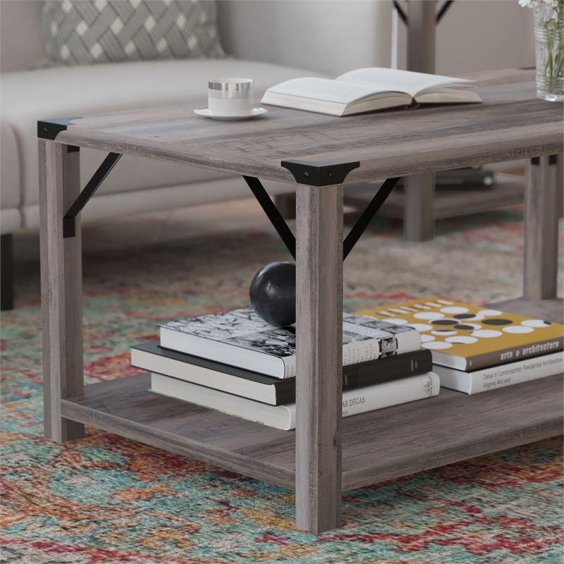 Flash Furniture Wyatt 2-Tier Engineered Wood Coffee Table in Gray Wash