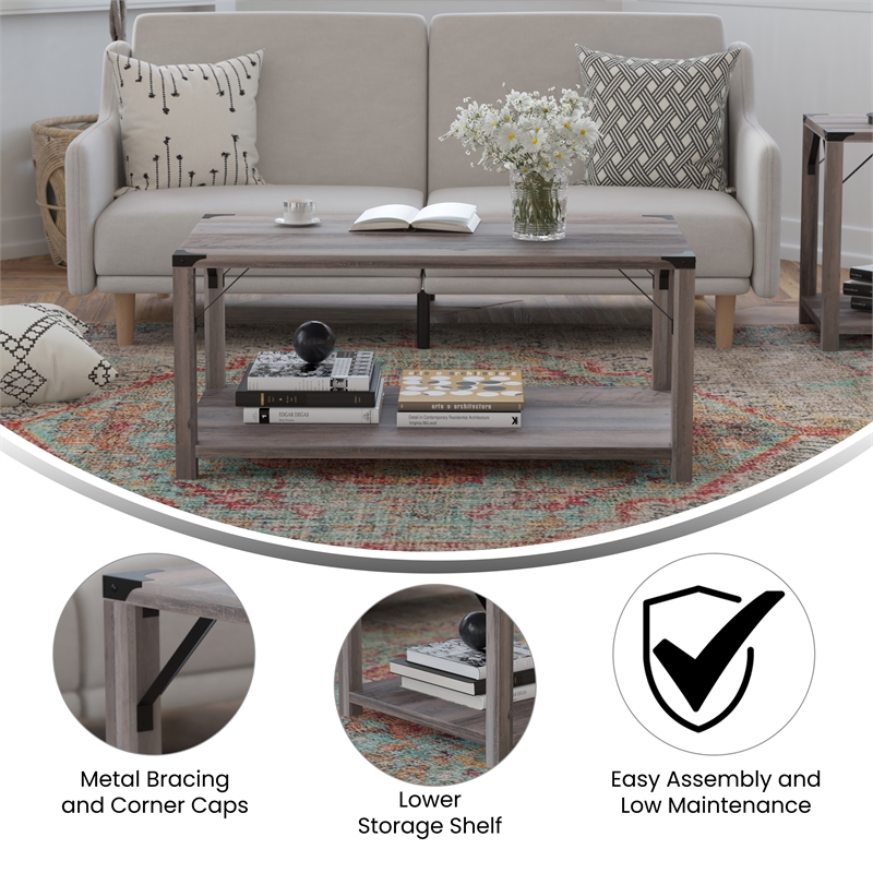 Flash Furniture Wyatt 2-Tier Engineered Wood Coffee Table in Gray Wash