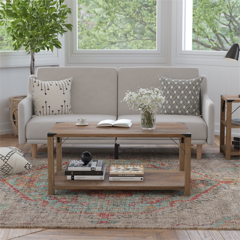 Flash Furniture Wyatt 2-Tier Engineered Wood Coffee Table in Rustic Oak