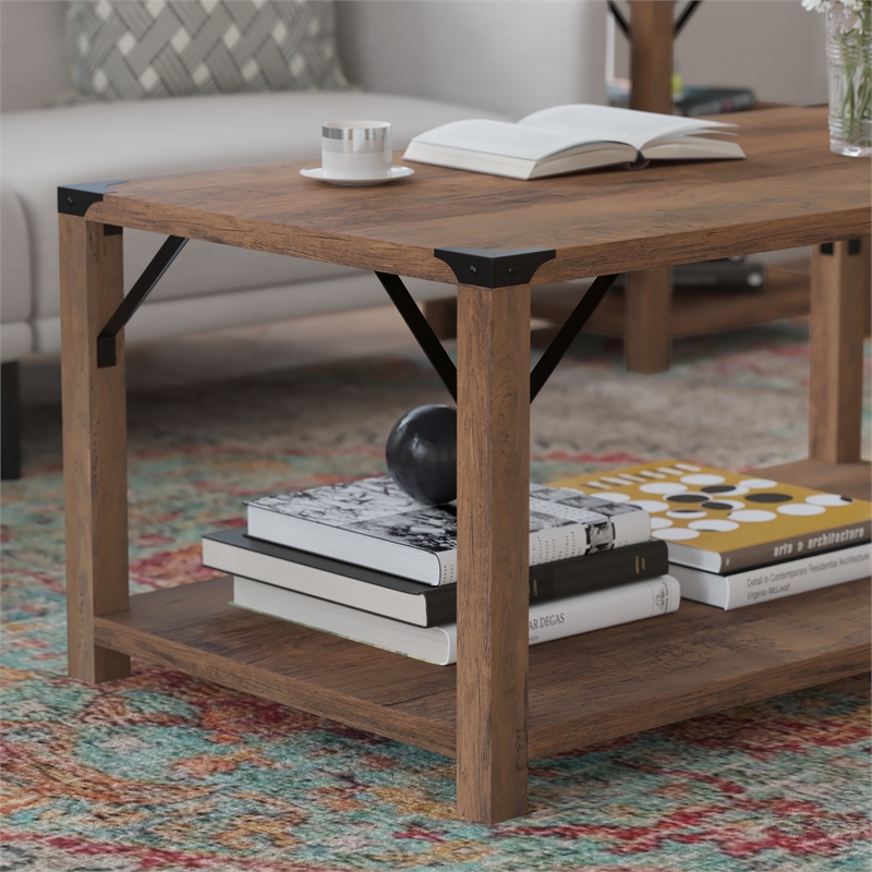 Flash Furniture Wyatt 2-Tier Engineered Wood Coffee Table in Rustic Oak