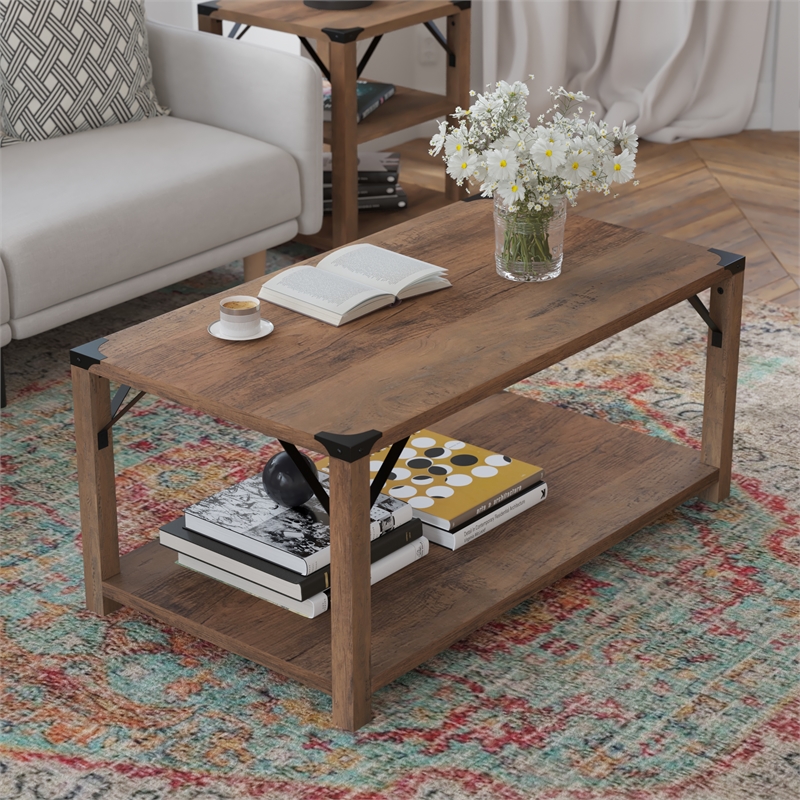 Flash Furniture Wyatt 2-Tier Engineered Wood Coffee Table in Rustic Oak