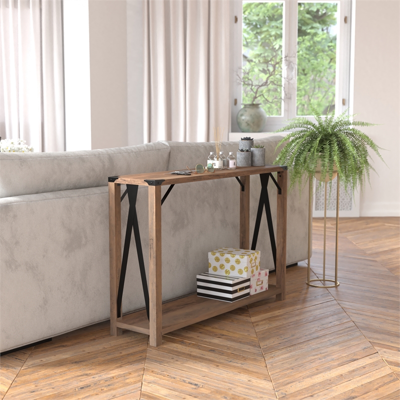 Flash Furniture Wyatt 2-Tier Engineered Wood Console Table in Rustic Oak