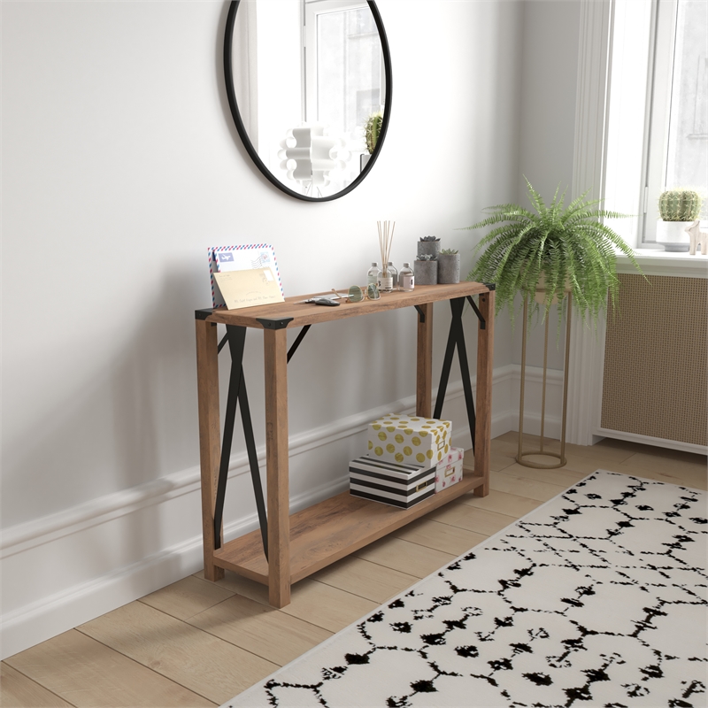 Flash Furniture Wyatt 2-Tier Engineered Wood Console Table in Rustic Oak