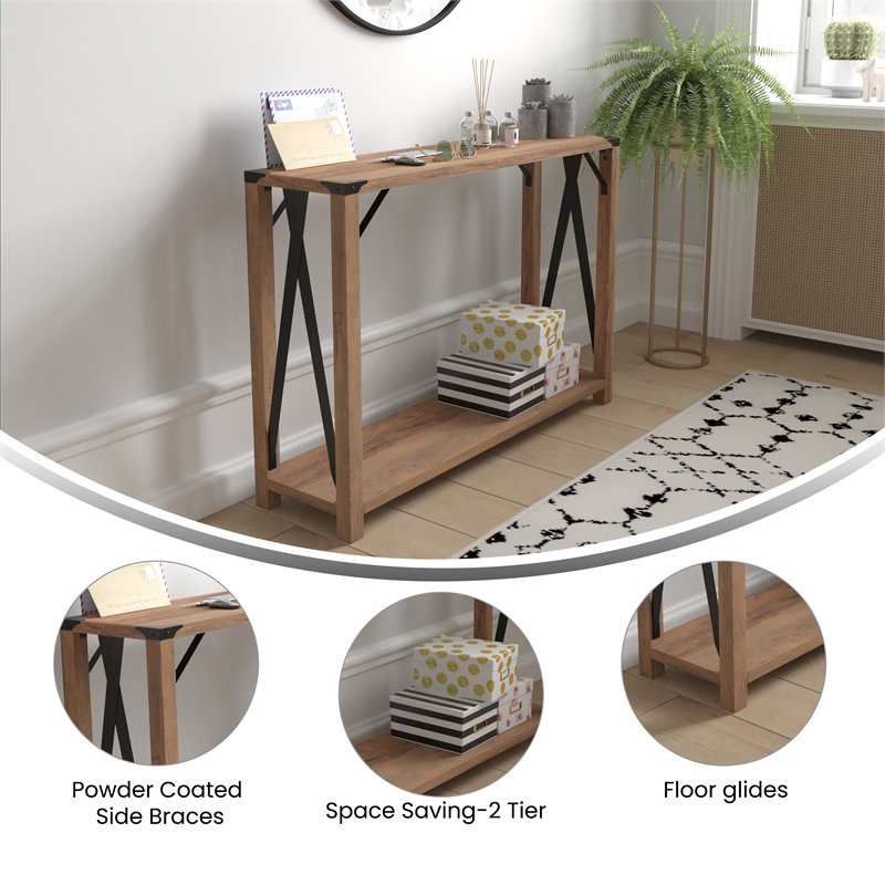 Flash Furniture Wyatt 2-Tier Engineered Wood Console Table in Rustic Oak