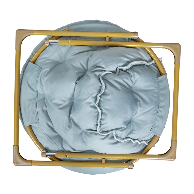 Folding XL Faux Fur Saucer Chair with Ottoman - Dusty Aqua/Soft Gold