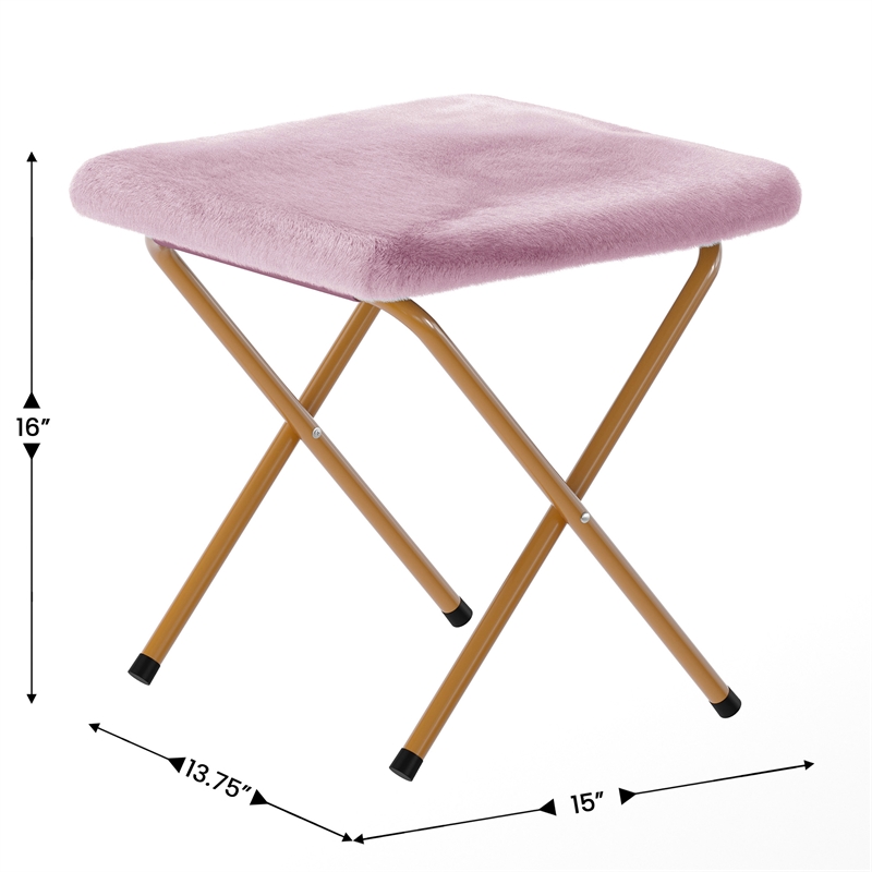 Folding XL Faux Fur Saucer Chair with Ottoman - Dusty Purple/Soft Gold