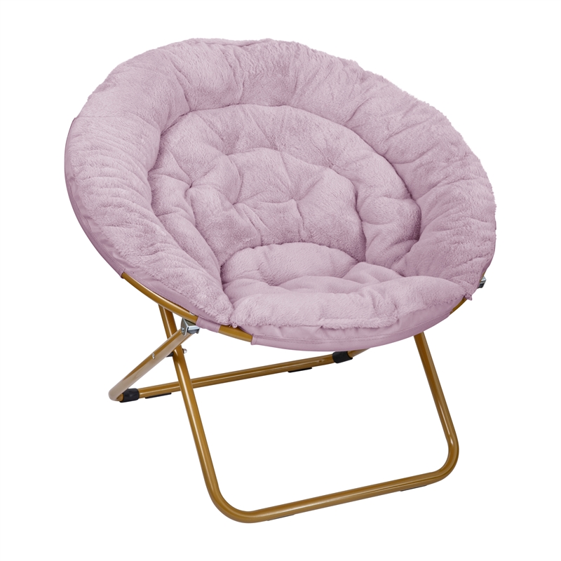 Folding XL Faux Fur Saucer Chair with Ottoman - Dusty Purple/Soft Gold