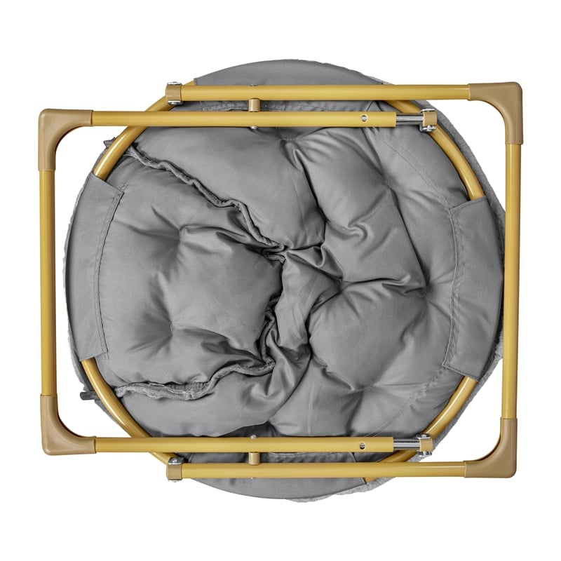 Folding XL Faux Fur Saucer Chair with Ottoman - Gray/Soft Gold