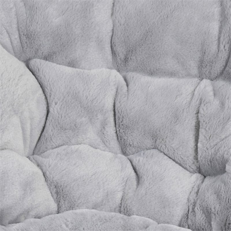 Folding XL Faux Fur Saucer Chair with Ottoman - Gray/Soft Gold