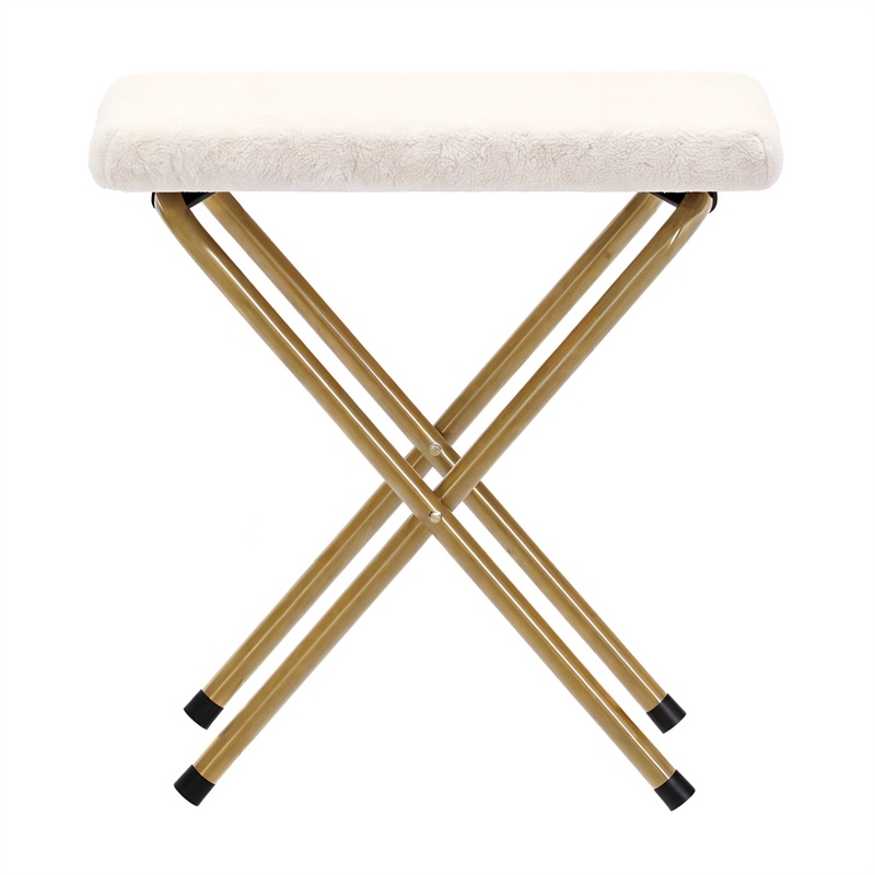 Folding XL Faux Shearling Saucer Chair with Ottoman - Ivory/Soft Gold