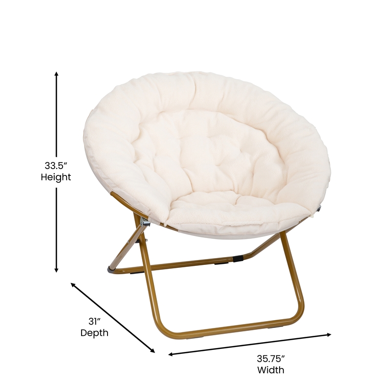 Folding XL Faux Shearling Saucer Chair with Ottoman - Ivory/Soft Gold