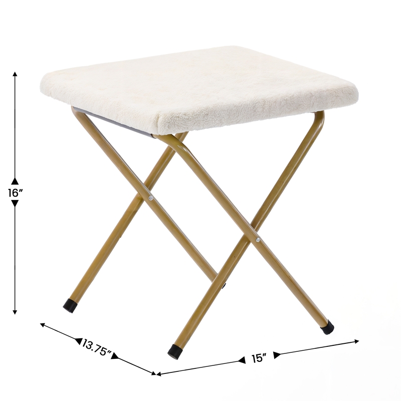 Folding XL Faux Shearling Saucer Chair with Ottoman - Ivory/Soft Gold