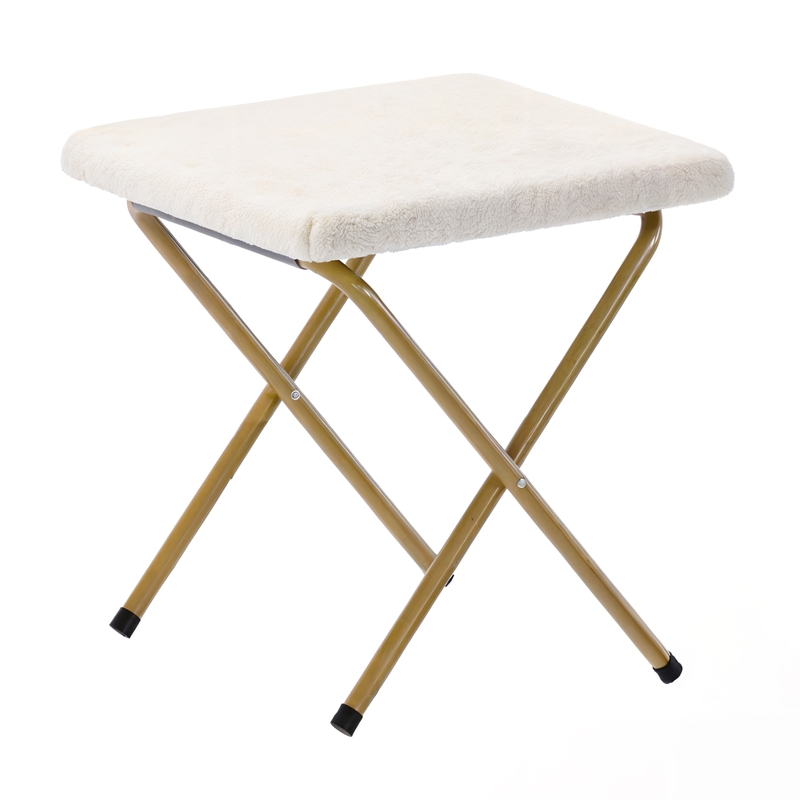 Folding XL Faux Shearling Saucer Chair with Ottoman - Ivory/Soft Gold