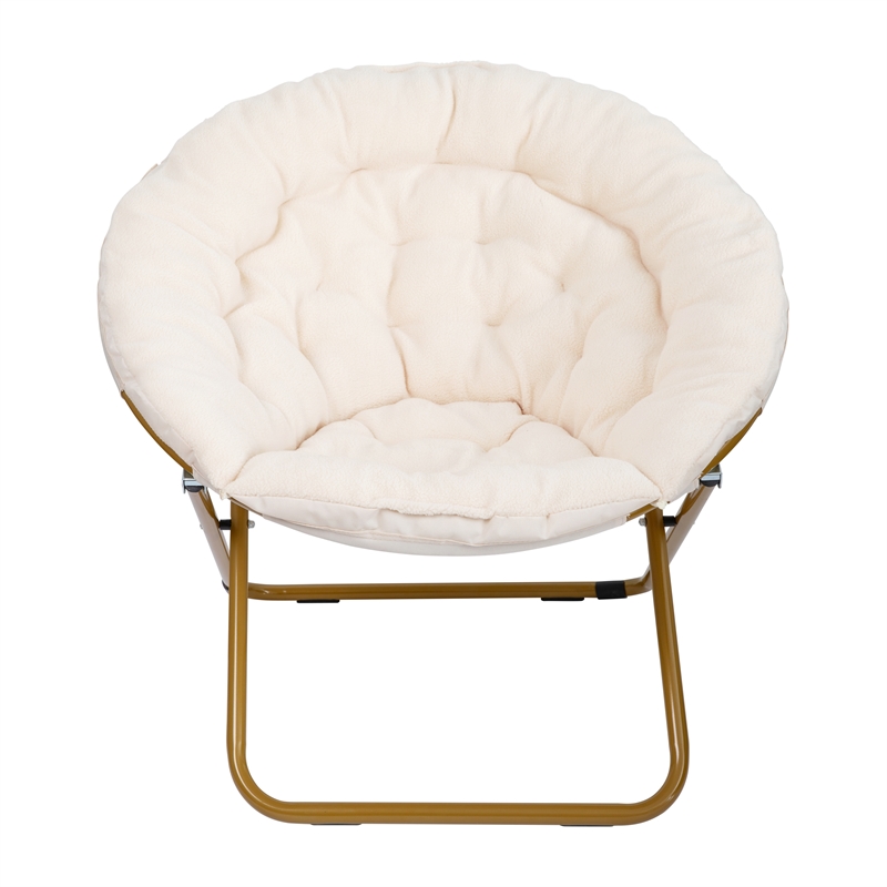Folding XL Faux Shearling Saucer Chair with Ottoman - Ivory/Soft Gold