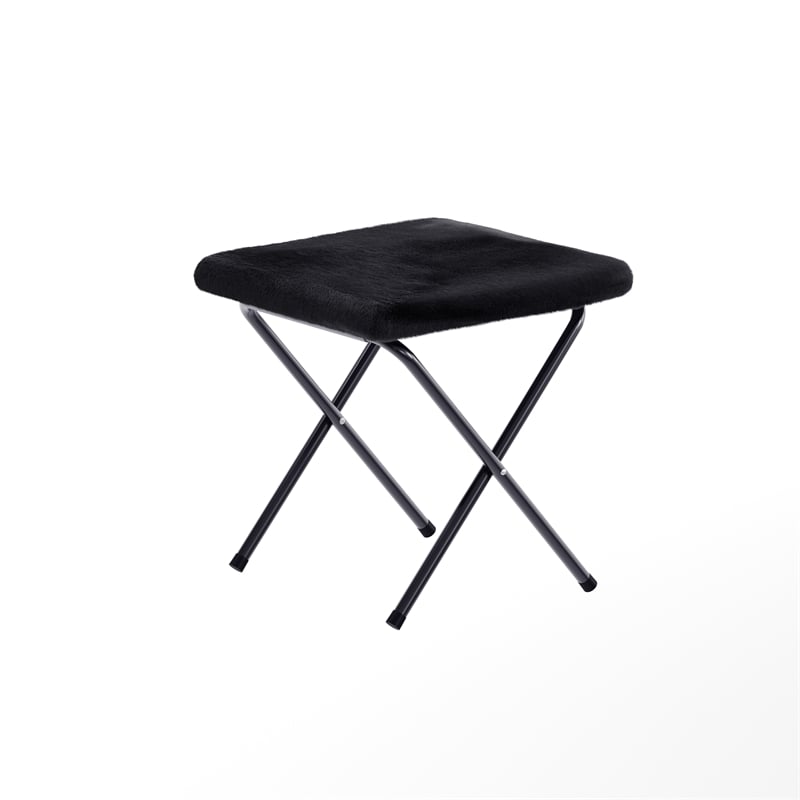 Oversized Folding Faux Fur Saucer Chair with Ottoman - Black/Black